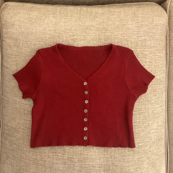 Red Ribbed Crop Top - Picture 1 of 2